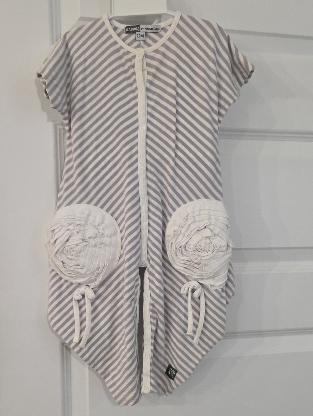 Kasika Gray & White Striped Infant One-Piece with Rosettes